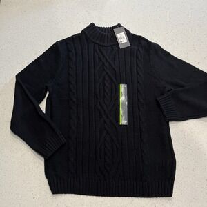 John Bartlett Consensus‎ Mens Large Black Cable Knit Mock Neck Sweater NWT